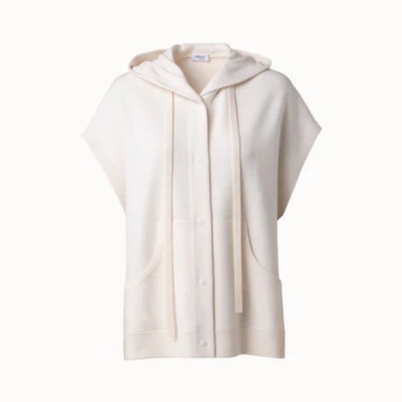 AKRIS Punto Cap Sleeve Merino Wool Snap Front Hooded Sweater - Picture 5 of 14